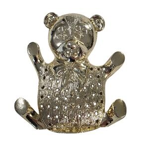 Vintage TORINO Teddy Bear Gold Tone Earring Holder Bow Rhinestone Eyes